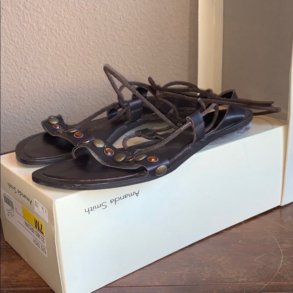 Amanda Smith Dark Brown Leather Gladiator Sandals *2 for $5* - Picture 2 of 12